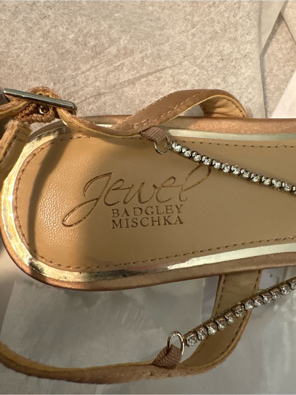 Jewel by Badgley Mischka Alanna Ballet Flats Crystal Strap Champagne NWOT 10M - Picture 4 of 13